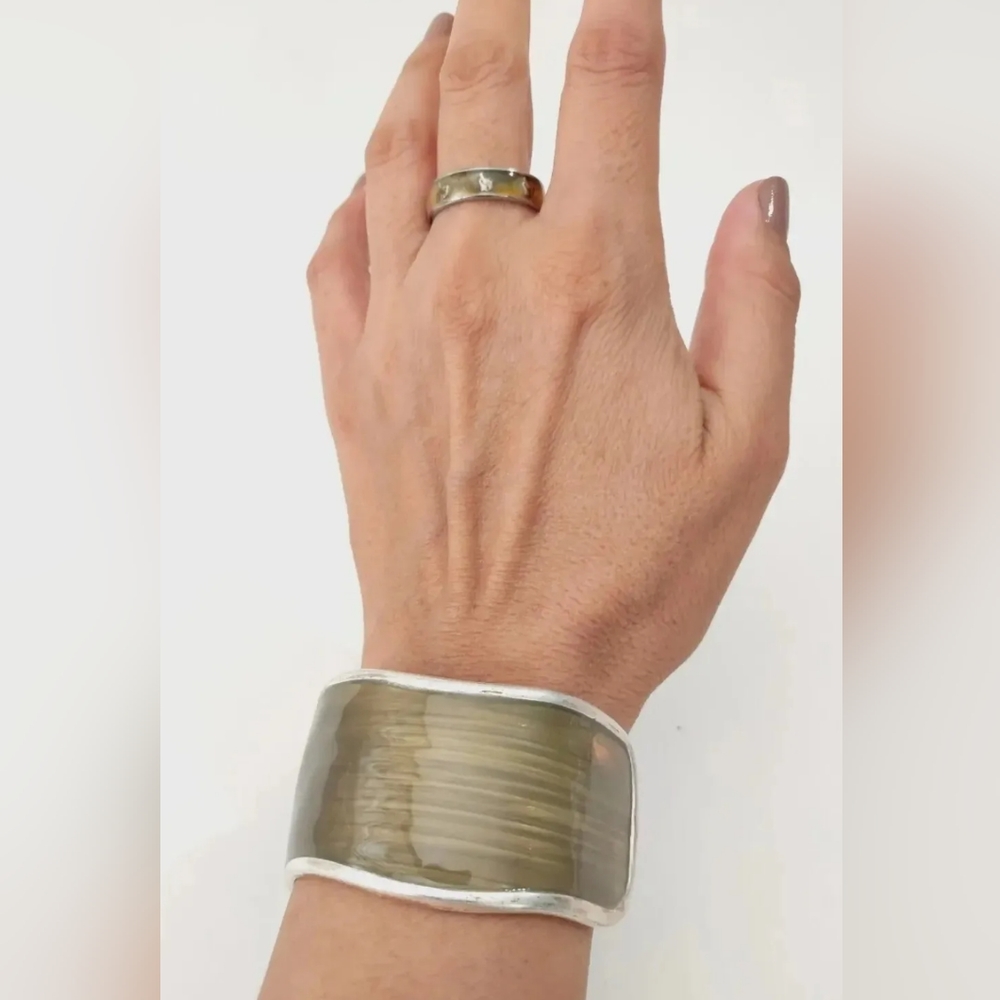 Green Lia Sophia Cuff Bracelet and Matching Color Ring Size 10